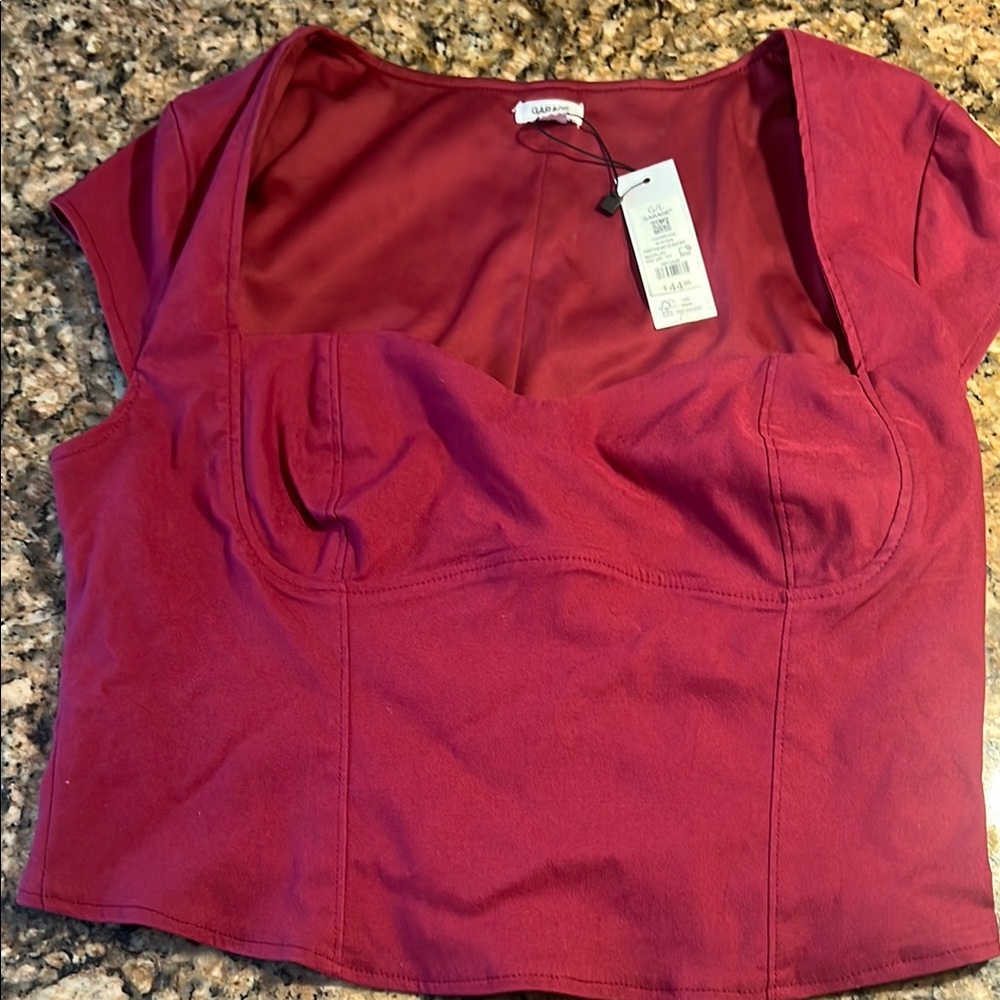 Garage Fitted Sweetheart Neckline Crop Top - Berry Red